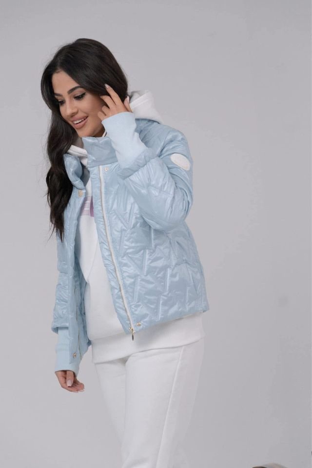 Álló nyakú világoskék tavaszi kabát - Katris