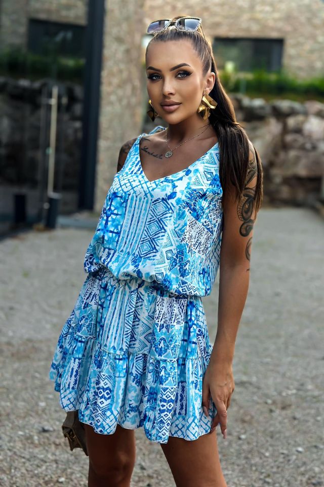 Könnyű nyári mintás mini fazonú ruha - Katris