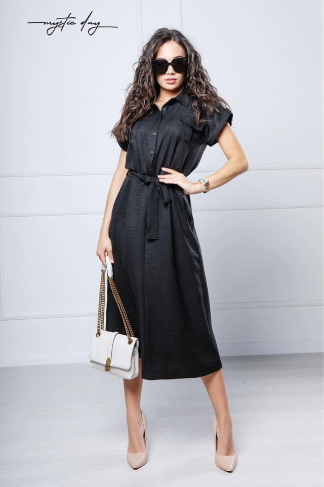 Mystic Day gombos midi fazonú fekete ingruha - Katris