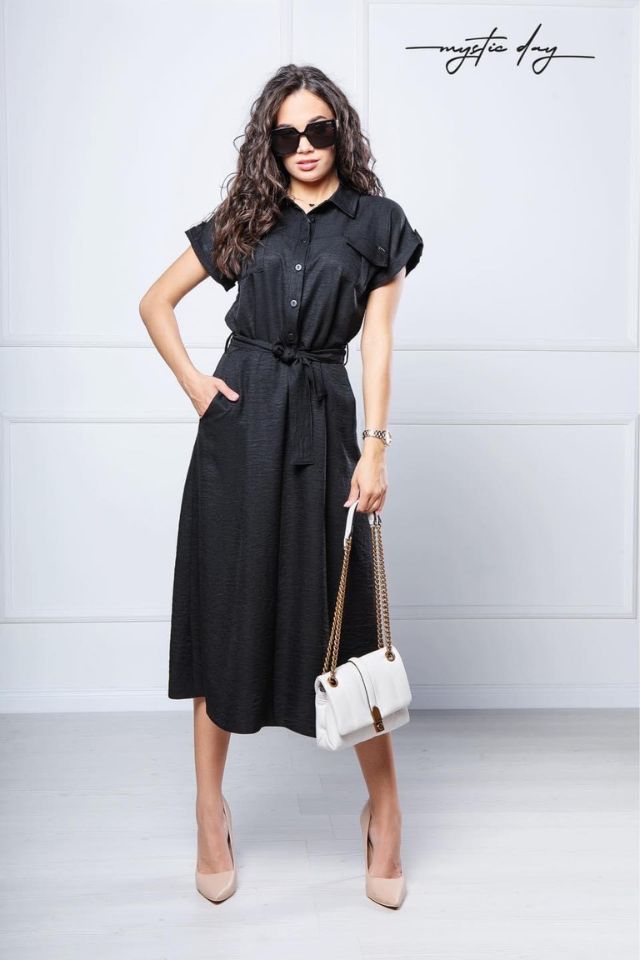 Mystic Day gombos midi fazonú fekete ingruha - Katris