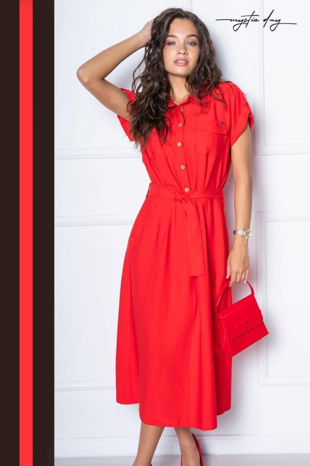 Mystic Day gombos midi fazonú piros ingruha - Katris