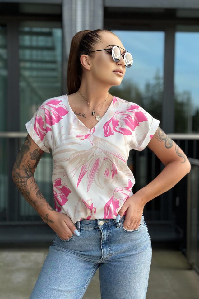 Vidám virágmintás kényelmes felső - Katris