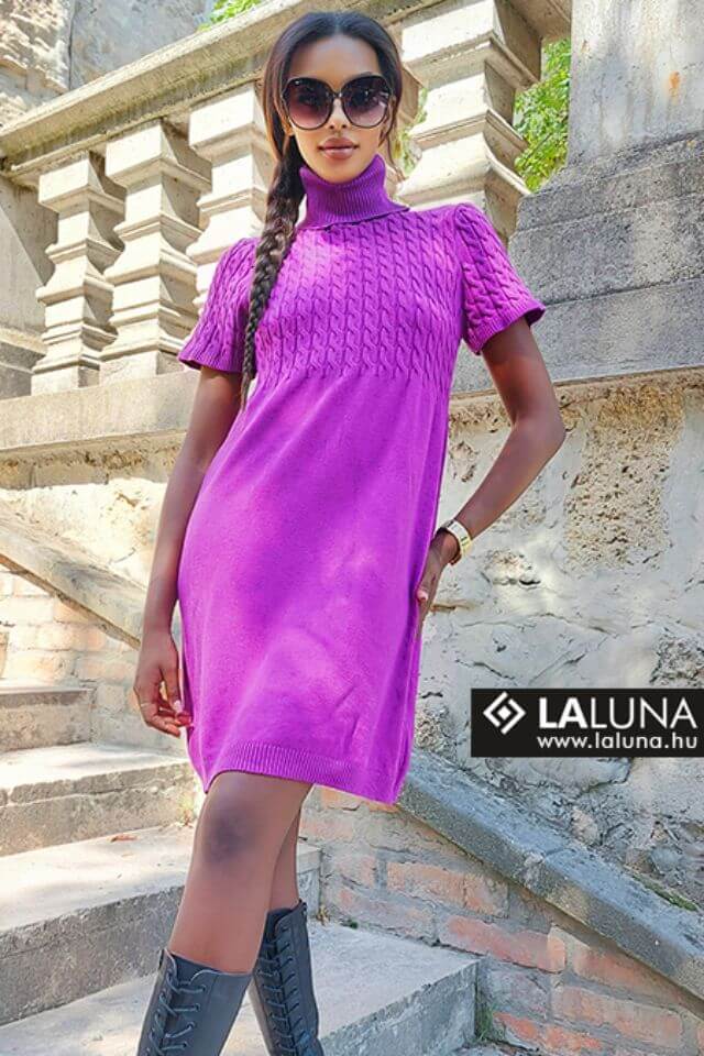 La Luna garbó nyakú rövid ujjú kötött ruha - Katris
