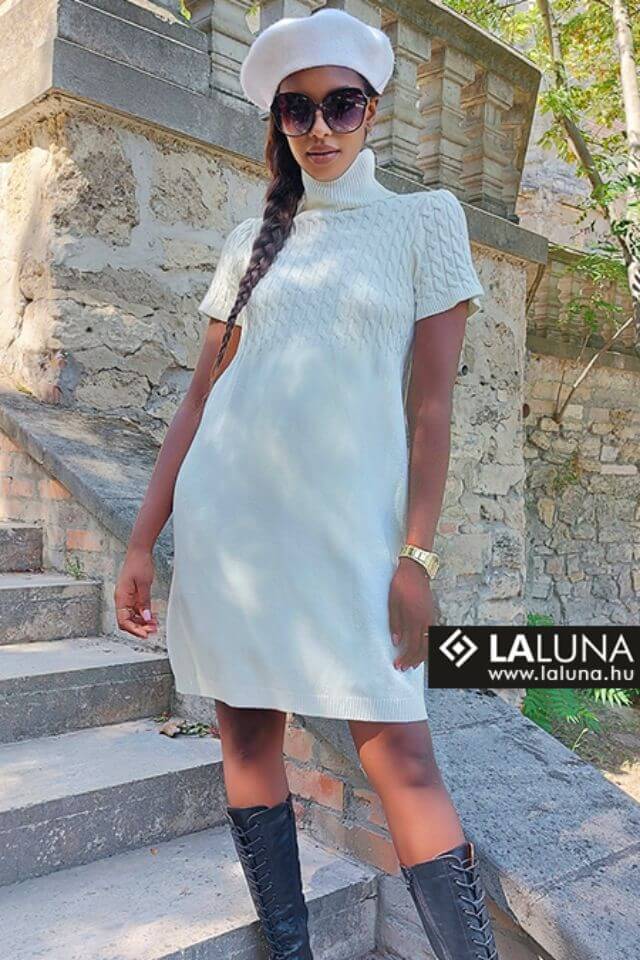 La Luna garbó nyakú rövid ujjú kötött ruha - Katris