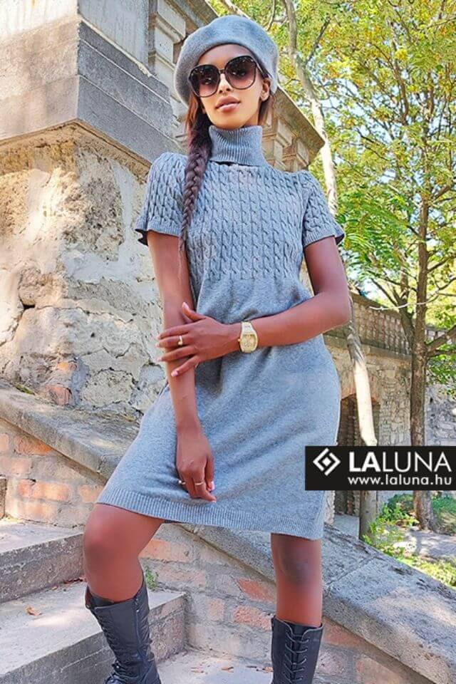 La Luna garbó nyakú rövid ujjú kötött ruha - Katris